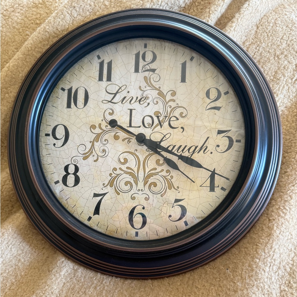 Live Love Laugh Wall Clock - Brown Frame